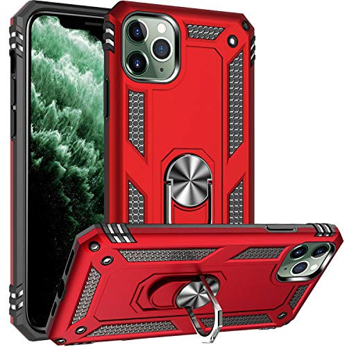 Fetrim iPhone 11 PRO Max case, Dual Layer Shockproof Protective Phone Case with Rotation Ring Kickstand for Apple iPhone 11 PRO Max Red