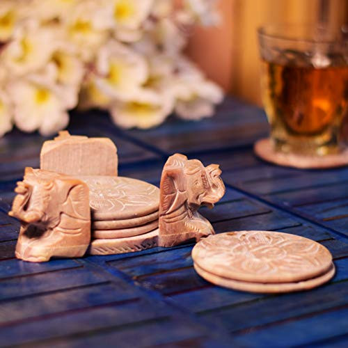 Hashcart, Kitchen Décor Natural Soapstone Coasters - Stone Coasters Set with Holder (Set of 6)