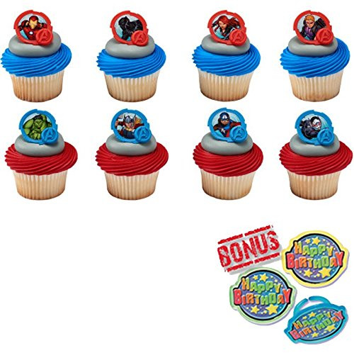 Avengers-Mightiest Hero Cupcake Toppers and Bonus Birthday Ring - 25 piece