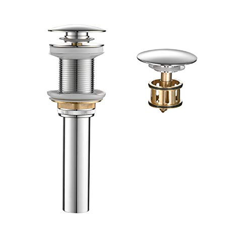 BWE Chrome Pop up Drain Bathroom Faucet Vessel Vanity Sink Drain Stopper Built-In Anti-Clogging Strainer Without Overflow