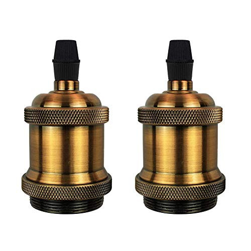 Superdream Vintage E26/E27 Lamp Socket, UL-Listed Edison Retro Pendant Lamp Holder, Industrial and Decorative for DIY Lighting, Pack of 2 (Vintage Brass) Superdream Vintage E26/E27 Lamp Socket, UL-Listed Edison Retro Pendant Lamp Holder, Industrial and Decorative for DIY Lighting, Pack of 2 (Vintage Brass)