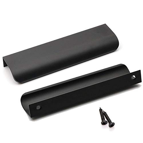 goldenwarm Door Finger Pull Black Hidden Drawer Handle for Kitchen Cabinets Edge Pull Hardware 128mm/5in Center to Center LS7027BK128, 20Pack