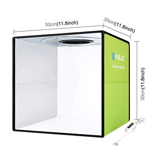 PULUZ Upgraded Version 30cm Portable Ring Light Photo Studio Light Box, Photography Shooting Light Tent Kit, White Lighting Softbox with 80pcs LED Lights + 6 Backdrops for Product Display - Green