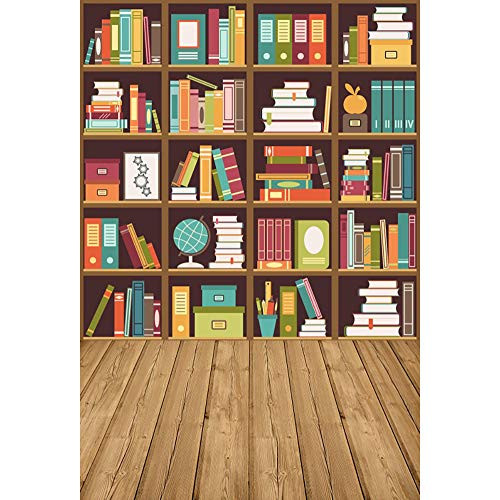 Haoyiyi 5x7ft Vintage Library Bookcase Backdrop Bookshelf Wooden Floor Background Photography Photo Boy Girl Lovers Study Room School Library Books Collection Digital YouTube Video