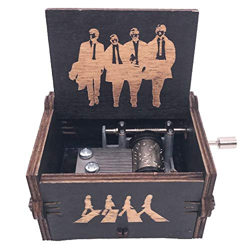 Mini Music Box Hand Crank Carved Wood Musical Gifts,Play Let it Be,Black
