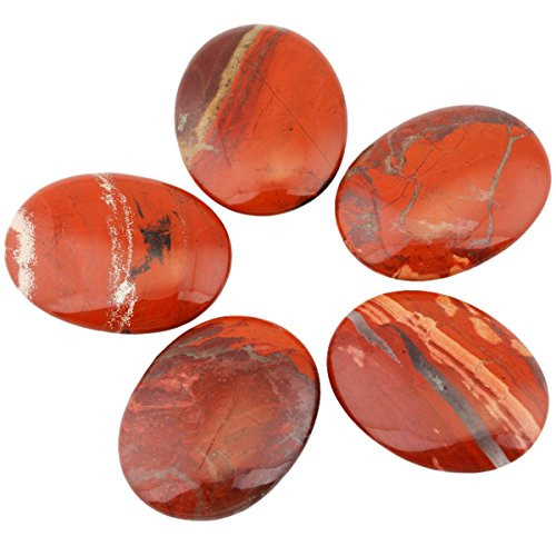 rockcloud Oval Worry Stones,Palm Pocket Stone,Healing Crystal Chakra Therapy Geometry,Red Jasper,Pack of 5