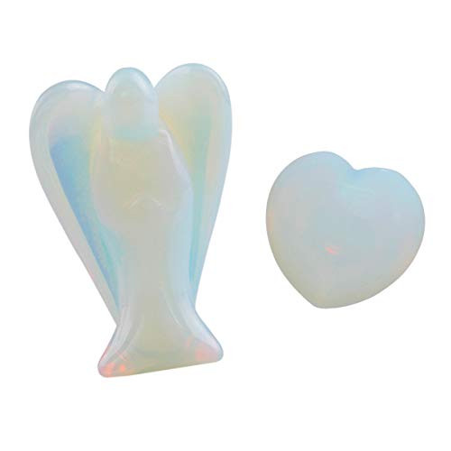 rockcloud Healing Crystals Puff Heart & Guardian Angel Figurine Carved Worry Stone Chakra Reiki Balancing Set, Oplite