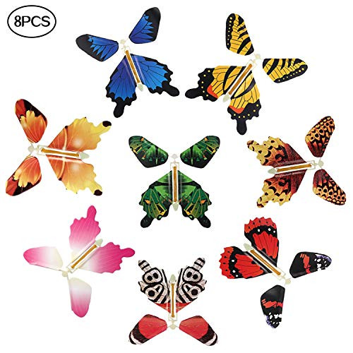 RINHOO FRIENDSHIP Magic Flying Butterfly Perfect Surprise Gift Rubber Band Powered Swallowtail Wind Up Butterfly Wedding Birthday Gifts (8PCS)