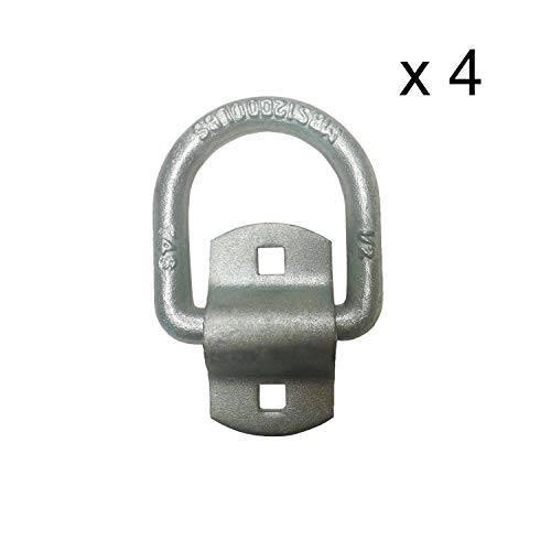 Mega Cargo Control 4-Pack 1/2" Bolt-On Bolting D Ring Tie-Down Anchors with Bolt-on Mounting Clips & Heavy Duty for Flatbed Truck Trailer Motorcycle Sport Equipment delivery Moving Boxes