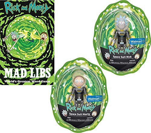 Metallic Space Suit Figure Rick & Morty Character Exclusive Bundled with Intergalactic Fun Mad Lib Word Game Book Get Shwifty Pack 3 Items