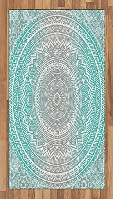 Ambesonne Grey and Aqua Area Rug, Ombre Traditional Universe with Tribal Geometric Mandala Artwork, Flat Woven Accent Rug for Living Room Bedroom Dining Room, 2.6' x 5', Aqua Grey Ambesonne Grey and Aqua Area Rug, Ombre Traditional Universe with Tribal Geometric Mandala Artwork, Flat Woven Accent Rug for Living Room Bedroom Dining Room, 2.6' x 5', Aqua Grey