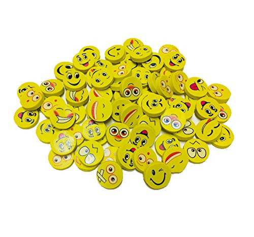 Aryellys 1" Emoticon 72 Pieces Erasers School, Office, Party Favors Emoji Faces