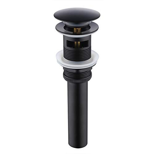 KES Bathroom Sink Drain with Overflow Vessel Sink Stopper Pop Up Drain Assembly Matt Black, S2008A-BK