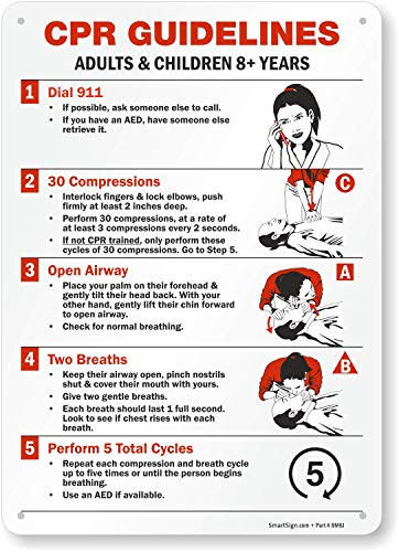 SmartSign "CPR Guidelines - Adults & Children 8+ Years" Sign | 10" x 14" Aluminum