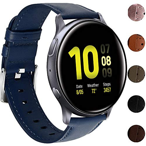 Compatible with Samsung Galaxy Watch Active/Active 2 Band/Galaxy Watch 42mm/ Gear Sport/Gear S2 Classic/Garmin Vivoactive 3, 20mm Genuine Leather Replacement Band Wristband Strap Navy Blue