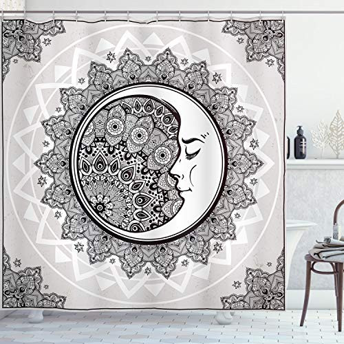 Ambesonne Mystic Shower Curtain, Ornate Crescent Moon with Stars and Mandala Eastern Graphic, Cloth Fabric Bathroom Decor Set with Hooks, 84" Long Extra, White Beige Ambesonne Mystic Shower Curtain, Ornate Crescent Moon with Stars and Mandala Eastern Graphic, Cloth Fabric Bathroom Decor Set with Hooks, 84" Long Extra, White Beige
