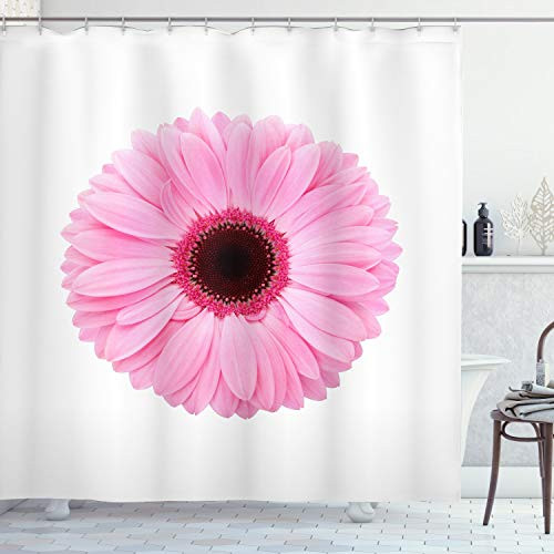 Ambesonne Pink and White Shower Curtain, Fresh Gerber Daisy Garden Plants of Spring Growth Single Flower Image, Cloth Fabric Bathroom Decor Set with Hooks, 75" Long, Pale Pink