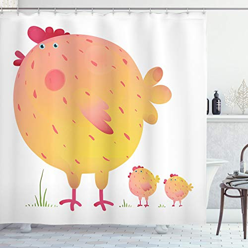Ambesonne Chicken Shower Curtain, Mother Hen and Chicks Farm Animals Agriculture Family Theme, Cloth Fabric Bathroom Decor Set with Hooks, 75" Long, Coral Orange Ambesonne Chicken Shower Curtain, Mother Hen and Chicks Farm Animals Agriculture Family Theme, Cloth Fabric Bathroom Decor Set with Hooks, 75" Long, Coral Orange