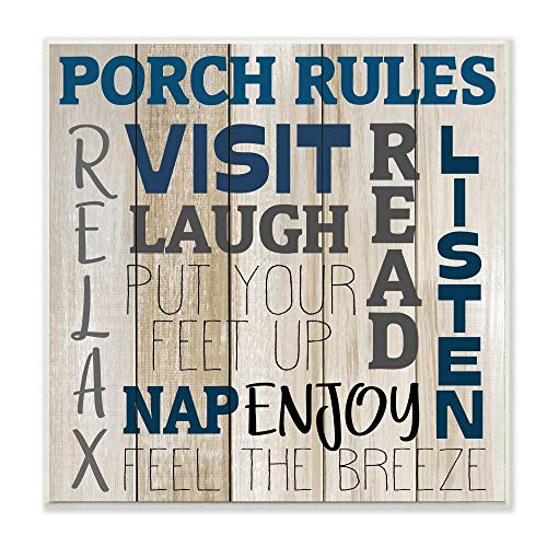 Stupell Industries Porch Rules Country Home Wood Textured Word Design Wall Plaque, 12 x 12, Multi-Color