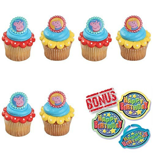 Peppa Pig Peppa and George Cupcake Toppers and Bonus Birthday Ring - 25 pieces