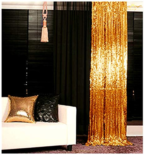 Sequin Curtains 2 Panels Gold 2FTx8FT Sequin Photo Backdrop Sequin Backdrop Curtain Pack of 2-1011E