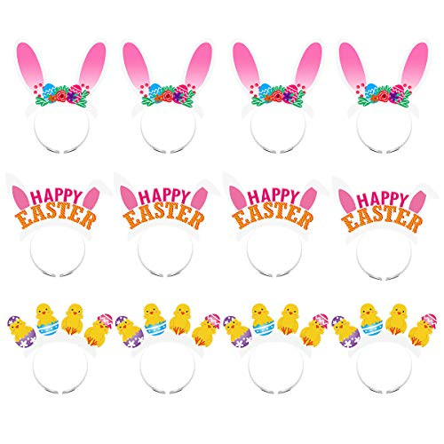 Amosfun Easter Day Rabbit Headband Bunny Hair Hoop Chick Hair Loop Easter Custome Accessories for Girl Kid Baby Shower Party 12pcs
