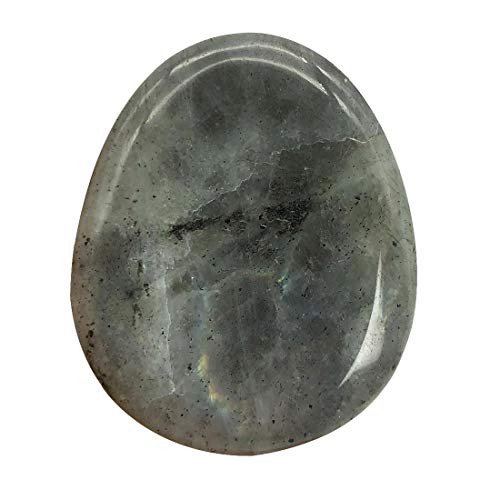 Fekuar Natural White Labradorite Crystal Thumb Worry Stone, Hand Carved Healing Crystal Teardrop Pocket Stones for Anxiety Stress Relief Meditation