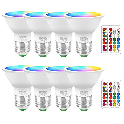 LED Light Bulbs 40 Watt Equivalent Color Changing E26 Screw 45°, 12 Colors Dimmable Warm White 2700K RGB LED Spot Light Bulb with 5W Remote Control,(Pack of 8)