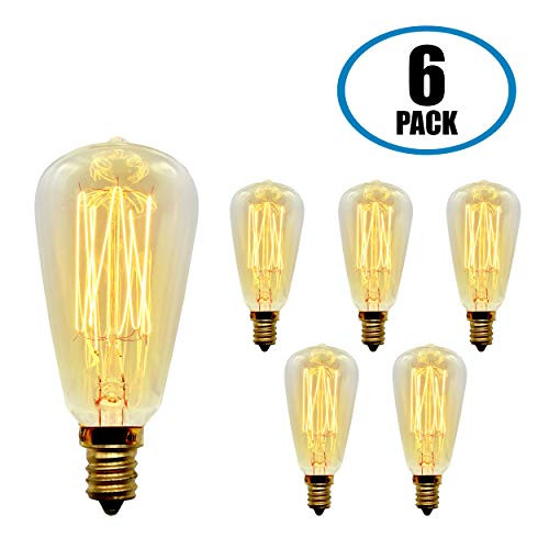 Vintage Retro Edison Bulb, ST38, 40w, Candelabra E12, 6-Pack