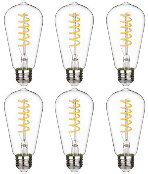 ST58 BORT 6W Vintage LED Edison Bulbs, Warm 2700K, Antique LED Filament Light Bulbs, Dimmable 60W Equivalent, 600LM, E26 Medium Base (6W-2700K-6 Pack)