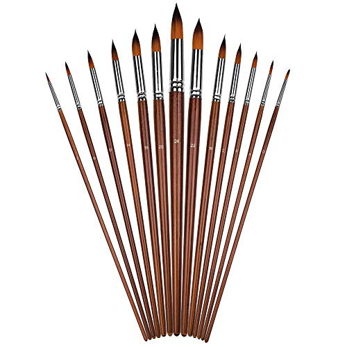 STEFORD Watercolor Paint Brushes Set 13pcs - Round Pointed Tip Nylon Hair Detail Paint Brush for Watercolor,Acrylics,Ink,Gouache,Oil,Tempera,Paint by Numbers STEFORD Watercolor Paint Brushes Set 13pcs - Round Pointed Tip Nylon Hair Detail Paint Brush for Watercolor,Acrylics,Ink,Gouache,Oil,Tempera,Paint by Numbers