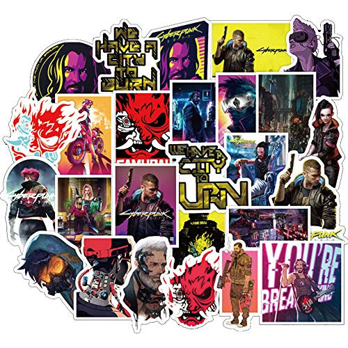 Cool Game Stickers for Water Bottle, Trendy Stickers for Laptop Bike Luggage Phone Computer Hydro Flasks, Waterproof Skateboard Bicycle Vinyl Decal for Teen Boys 50pcs (Cyberpunk)