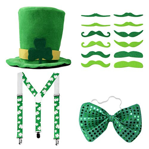 St. Patricks Day Accessories Irish Costume Decorations Party Favors Shamrock Leprechaun Hat Beard Bow Tie and Suspender