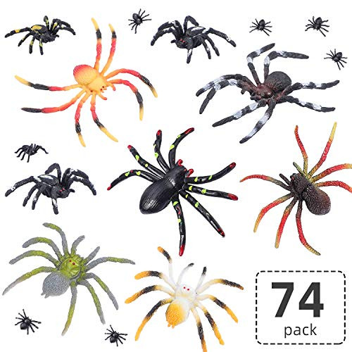 74 Pieces Fake Spiders Scary Spiders Toy Black Plastic Spiders Prank Realistic Plastic Spiders for Halloween Party Decoration and Other Scary Parties