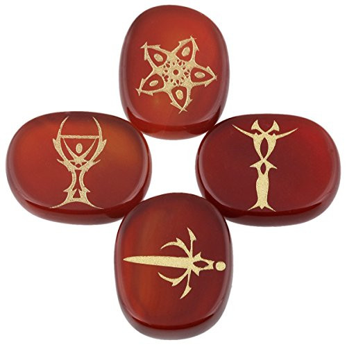 SUNYIK Flat Oval Carnelian with Engraved Tarot Symbols Palm Stone Worry Stones Set of 4