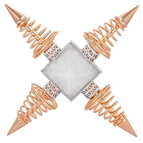SUNYIK Pyramid Crystal Energy Generator, Healing Chakra Stone Point Conical Spring Four Directions Reiki Balancing Meditation, Rock Quartz, Rose Gold Plated SUNYIK Pyramid Crystal Energy Generator, Healing Chakra Stone Point Conical Spring Four Directions Reiki Balancing Meditation, Rock Quartz, Rose Gold Plated