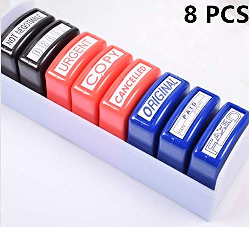 Swity Home Self Inking Office Stamp Set Teacher Stamp Pre-Inked Message Account Stamp Home Office Business Rubber Stamp Business Paper Work Text File Stamps with Plastic Tray 8 Pcs (Business Stamp)