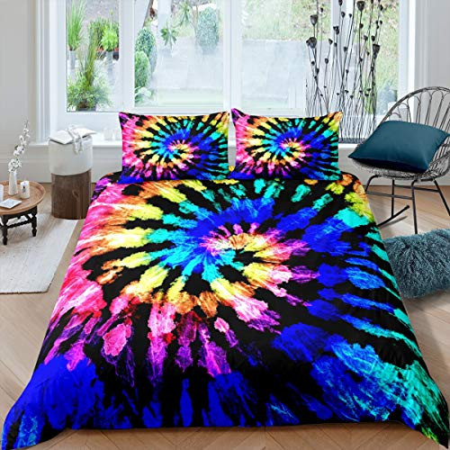 Tie-Dye Duvet Cover Set Colorful Boho Psychedelic Swirl Print Comforter Cover for Kids Boys Girls Teens Hippie Bohemian Gypsy Bedding Set Decor 3Pcs Bedspread Cover With 2 Pillowcase King Size