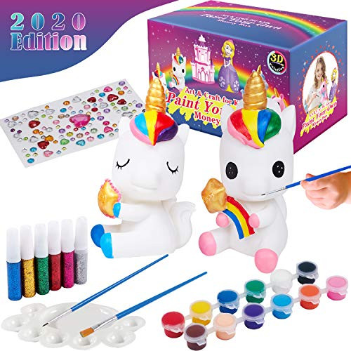 Tacobear Kids Crafts and Arts Supplies Set Paint Your Own Unicorn Painting Craft Kit Unicorn Piggy Bank Coin Bank Unicorn Gift DIY Art Craft for Kids Boys Girls Age 5 6 7 8 Years Old (Unicorn B)