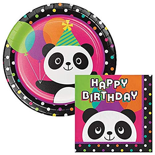 Panda Bear Panda-Monium Birthday Lunch Plates & Napkins for 16 Guests