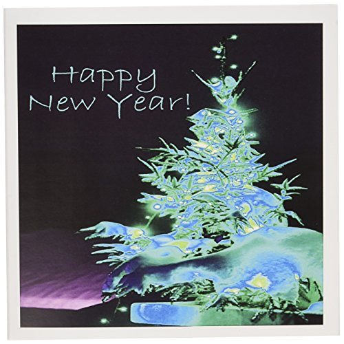 3dRose Pretty Christmas Tree Happy New Year in Ice Blue With Light Blue Text - Greeting Cards, 6 x 6 inches, set of 12 (gc_8926_2)