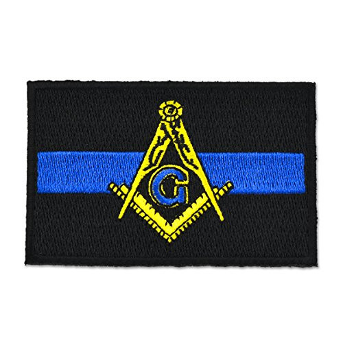 Police Thin Blue Line Square & Compass Embroidered Masonic Patch - [Black, Blue & Gold][3'' Wide]