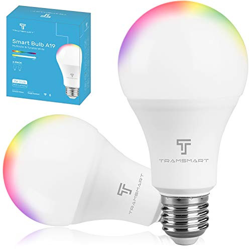 WiFi Smart Light Bulbs Compatible with Alexa and Google, RGB & CCT 2700-6500K Color Changing, Tramsmart E26 A19 LED Smart Light Bulb No Hub Required, 9W(60w Equivalent) 800 Lumens, 2 Pack