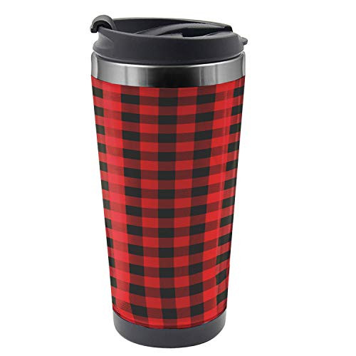 Ambesonne Plaid Travel Mug, Retro Lumberjack Buffalo, Steel Thermal Cup, 16 oz, Orange Black