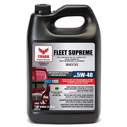 Triax Fleet Supreme ESP 5W-40 Ultimate Full Synthetic - Friction Modified - API CK-4 Heavy Duty Diesel Engine Oil with Moly, Performance Boosted. (1 Gallon) Triax Fleet Supreme ESP 5W-40 Ultimate Full Synthetic - Friction Modified - API CK-4 Heavy Duty Diesel Engine Oil with Moly, Performance Boosted. (1 Gallon)