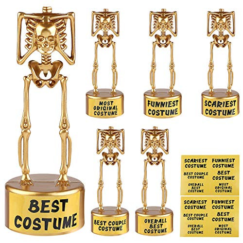 URATOT 6 Pack Halloween Costume Skeleton Plastic Gold Trophies, 6.1 x 2.1 Inches for Halloween Costume Contest Party Awards