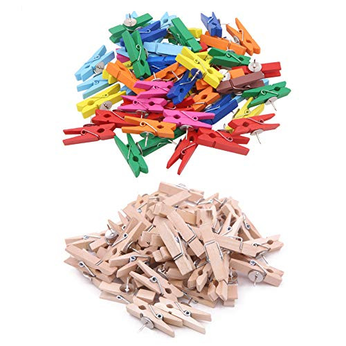 100 Pieces Wooden Push Pins Clips,Colorful Push Pin Pushpins Tacks Thumbtacks for Photo,Note,Cork Boards Artworks or Craft Projects