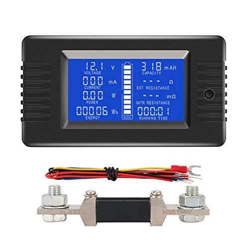uniquegoods LCD Battery Monitor Meter DC 0-200V 0-300A Voltage Current Power Energy Capacity Resistance Running Time SOC Digital Multimeter Tester with 300A Shunt
