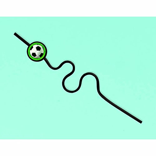 Amscan Soccer Goal Birthday Party Krazy Straw Favour, Plastic, 10" x 2", Pack of 12