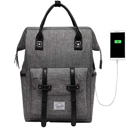 Laptop Backpack,VASCHY Vintage Water Resistant Anti-theft Travel Backpack for Men and Women 15.6inch with USB Charging Port Charcoal Gray